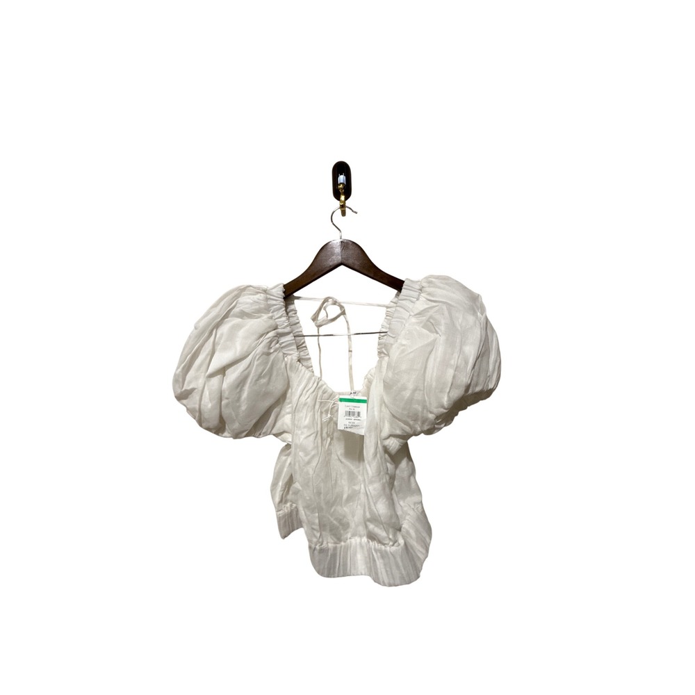 Frame Ruched Crop Puff Sleeve Blouse in Blanc Size Medium NWOT‎ - Picture 5 of 6